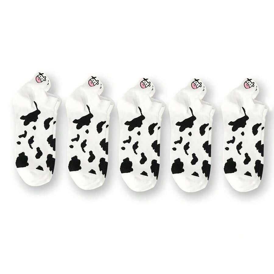 5 Của Quý cô Con bò Điểm Ngắn Vớ Thời gian rảnh rỗi Vớ - Đen và trắng - Xem 1