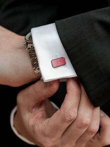 1 对亮面玫瑰红色果冻状水晶男士袖扣 - 珊瑚粉 - 查看 4