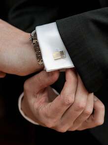 1 Paio Di Gemelli Quadrati In Rame Spazzolato Color Oro Lucido Per Uomo