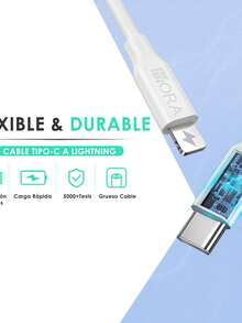 Cargador Tipo C 20w 3A Y Cable IP Compatible Con iPhone 14/13/13/12/ 11/X, etc - Blanco - Ver 4