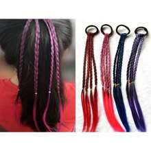 4 件套假发接发彩色编织假发马尾辫发带橡皮筋发带头饰假发配件 - 彩色 - 查看 4