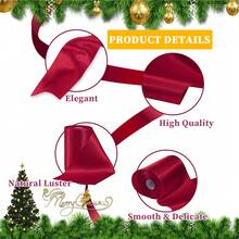 2 Pieces 10cm x 20M Satin Ribbon Red Poly Loop Ribbon Wide, Red Solid Color Fabric Ribbon Satin Deco Ribbon Gift Ribbons, Satin Ribbons for Decoration Christmas Birthday Gift Loop - Burgundy - View 3