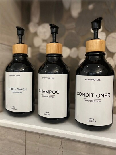 3pcs 500ml Shampoo Dispenser Set With Labels For Bathroom Shower Gel, Shampoo, Body Lotion Storage And Home Decor Home Bathroom Decor Fall Decor Back To School