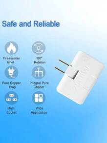 1入180度旋轉插座轉接器,1插頭3插座可折疊3合1擴展插座電源適配器,超薄3插頭旋轉移動便攜式充電器 - 白色 - 查看 7