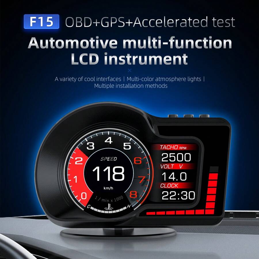 Velocímetro Digital Hud Obd2 + Gps Para Coche, Alarma De Exceso De Velocidad, Rpm, Temperatura Del Agua, Medidor De Consumo De Presión Turbo De Combustible - Negro - Ver 1