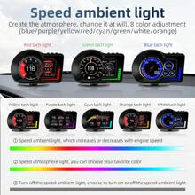Velocímetro Digital Hud Obd2 + Gps Para Coche, Alarma De Exceso De Velocidad, Rpm, Temperatura Del Agua, Medidor De Consumo De Presión Turbo De Combustible - Negro - Ver 3