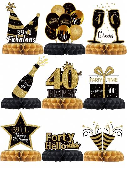 9pcs/Set Original Design 40th Birthday Honeycomb Decor, Suitable For Birthday Party Background Decoration, Room Decor, 40th Birthday Party Favors, Birthday Gifts, Birthday Decorations, Room Decor, Home Decor