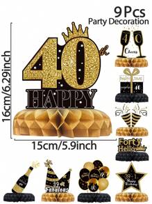 9件套原创设计40岁生日蜂窝装饰，适用于生日派对背景装饰、房间装饰、40岁生日派对回礼、生日礼物、生日装饰、房间装饰、家居装饰 - 40th - 查看 4