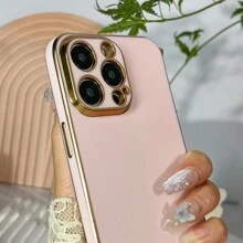 1 pièce Étui de téléphone avec bordure dorée rose