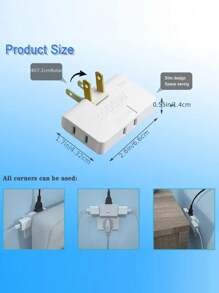 1入180度旋轉插座轉接器,1插頭3插座可折疊3合1擴展插座電源適配器,超薄3插頭旋轉移動便攜式充電器 - 白色 - 查看 6