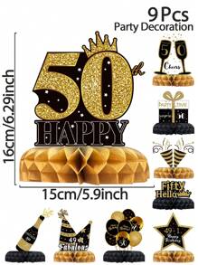 9pcs/Set Original Design 50th Birthday Honeycomb Ornaments For Birthday Party Backdrops Decor, Room Decor Supplies, 50th Birthday Party Favor, Birthday Gift, Birthday Decor Room Decor, Home Decor