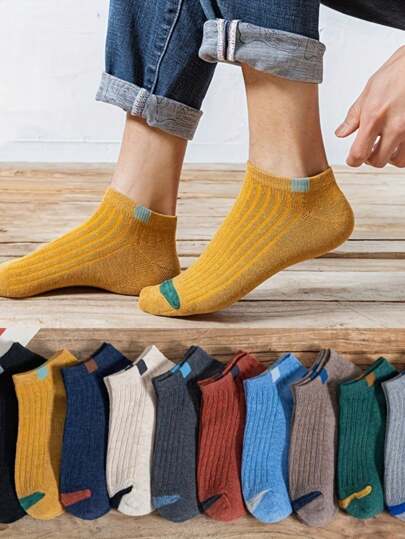 10 pares/colores mixtos, nuevos calcetines de barco para hombres de primavera y verano, silueta estilizada, calcetines cortos a rayas, calcetines invisibles de corte bajo y retro transpirables, otoño