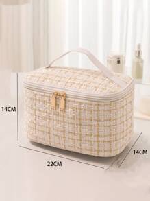 極簡風格大容量女士化妝包,ins風格化妝袋,旅行化妝組織盒,適用於家庭或旅行 - 米色 - 查看 6