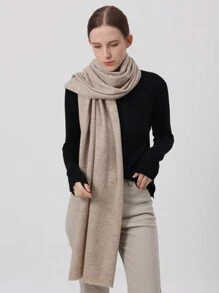 1pc Women's Casual Solid Color Knitted Scarf, Suitable For Autumn And Winter Daily Commutes, Versatile And Warm - Beige - View 1