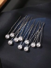 10入組韓式珍珠裝飾u型髮夾,婚禮、舞會新娘髮飾