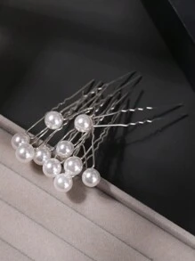 10入組韓式珍珠裝飾u型髮夾,婚禮、舞會新娘髮飾