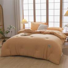 1件抗菌纖維冬季被,大豆纖維填充實色被子,適用於臥室和酒店 - 活力橙 - 查看 2