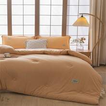 1件抗菌纖維冬季被,大豆纖維填充實色被子,適用於臥室和酒店 - 活力橙 - 查看 5
