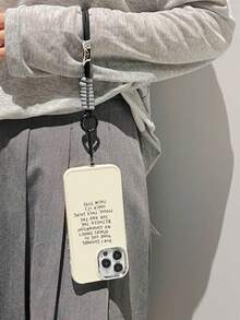 1pc Electroplated Metal Edge Frame Frosted Phone Case With Slogan Pattern And 1pc Nylon Hand Strap Compatible With Iphone - Multicolor - View 2