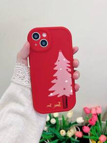 1pc Frosted Christmas Tree Design Phone Case Compatible With Iphone - Multicolor - View 1