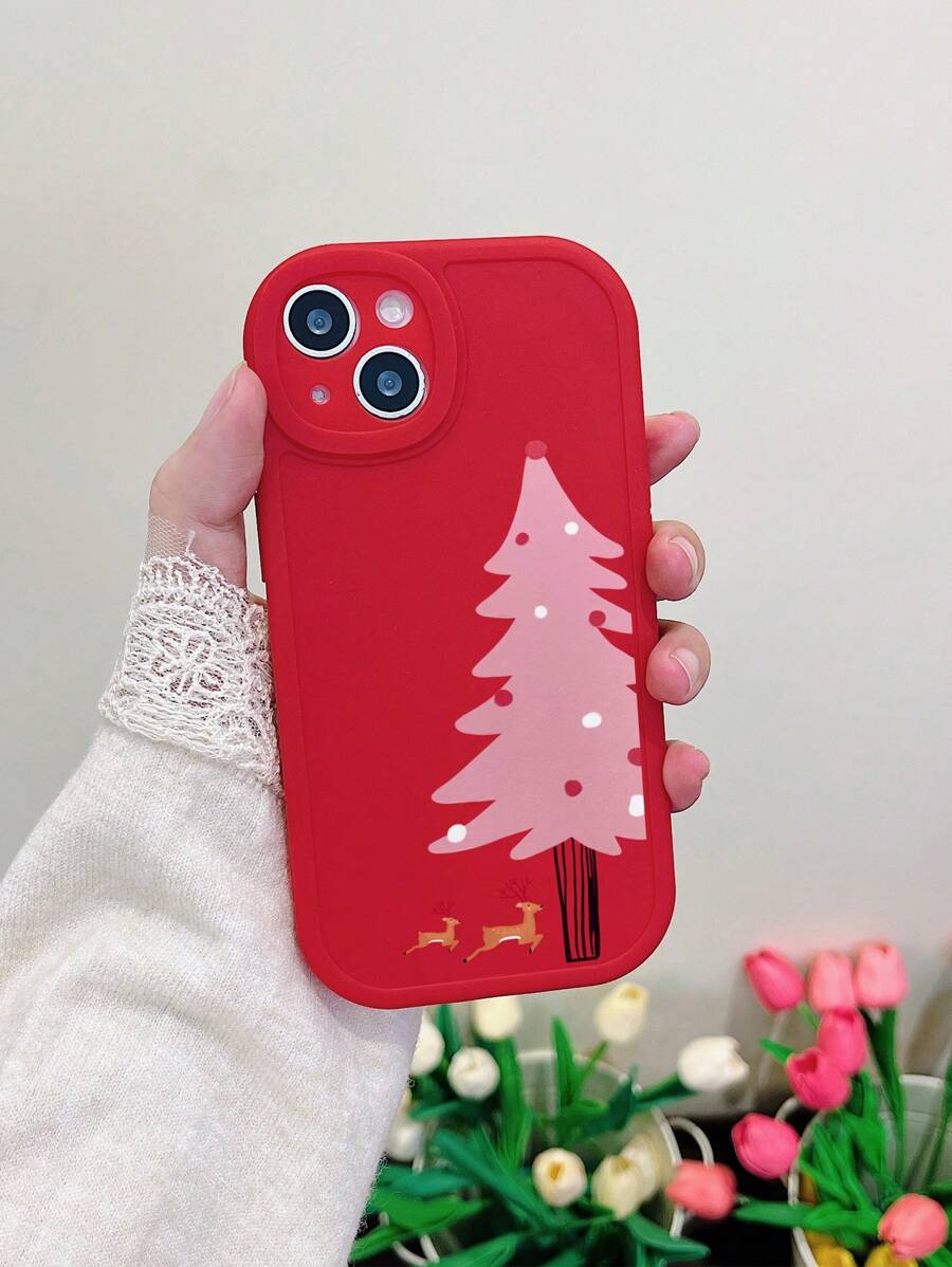 1pc Frosted Christmas Tree Design Phone Case Compatible With Iphone - Multicolor - View 1