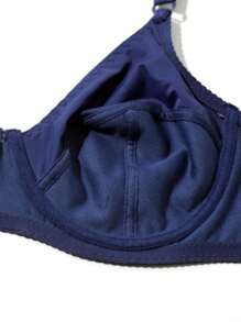 Parifairy 1pc Plus Size Solid Color Elastic Ultra-Thin Underwire Bra, Daily Simplistic Style - Blue - View 7