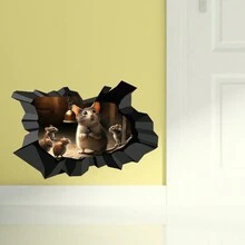 1pc Mouse in Mouse Hole Decal - Mouse Hole 3D Wall Sticker - Multicolor - View 5