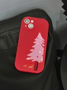 1pc Frosted Christmas Tree Design Phone Case Compatible With Iphone - Multicolor - View 3