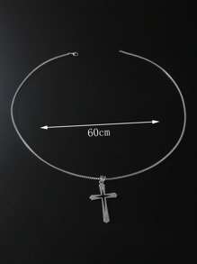 1入組男士不鏽鋼中空吊墜項鍊,銀色 - 銀色 - 查看 5