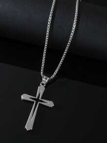 1入組男士不鏽鋼中空吊墜項鍊,銀色 - 銀色 - 查看 1