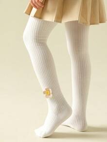 兒童葵花設計配件緊身褲襪 - 白色 - 查看 3