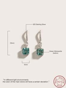 Cici Color 1對新式925純銀正方形1.2克拉綠色祖母綠切割莫桑石吊墜耳環女款時尚派對婚禮日常珠寶禮物鑽石新娘珠寶