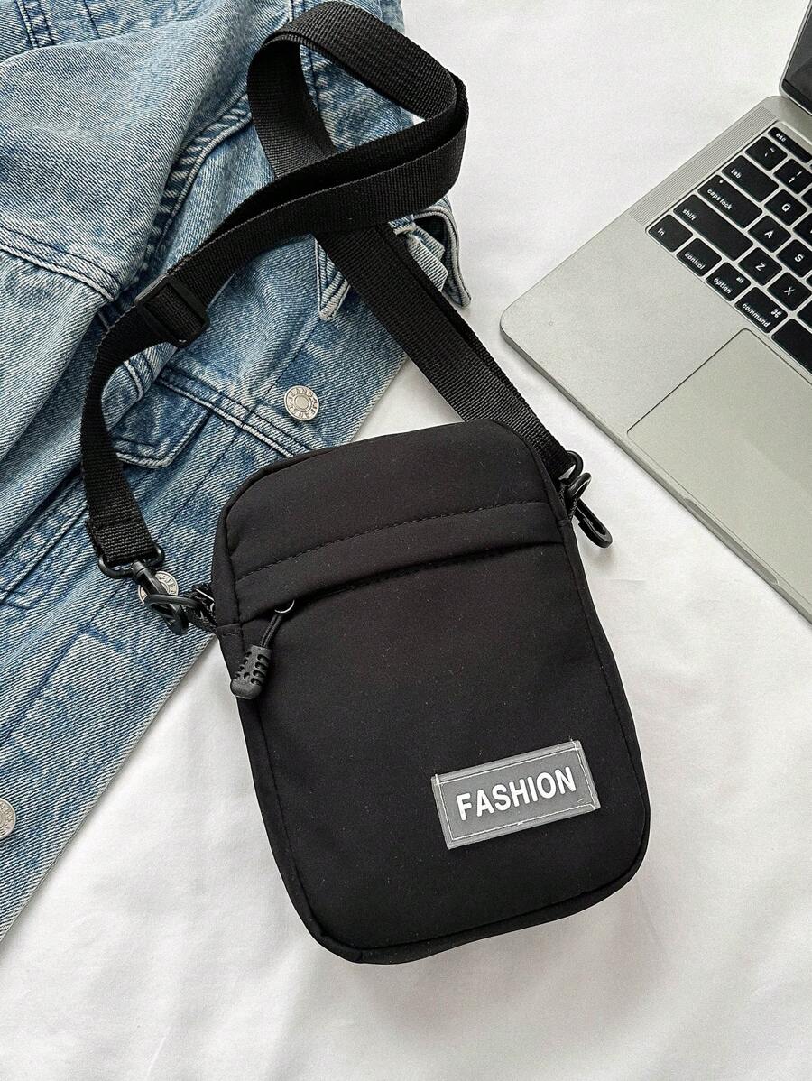 1 pieza Bolso bandolera de lona mini de moda con parche de alfabeto negro decorativo, liviano, para trabajadores de oficina, universidad, trabajo, empresa, ir al trabajo, oficina, como regalo de aniversario, pareja, cumpleaños, San Valentín - Negro - Ver 1