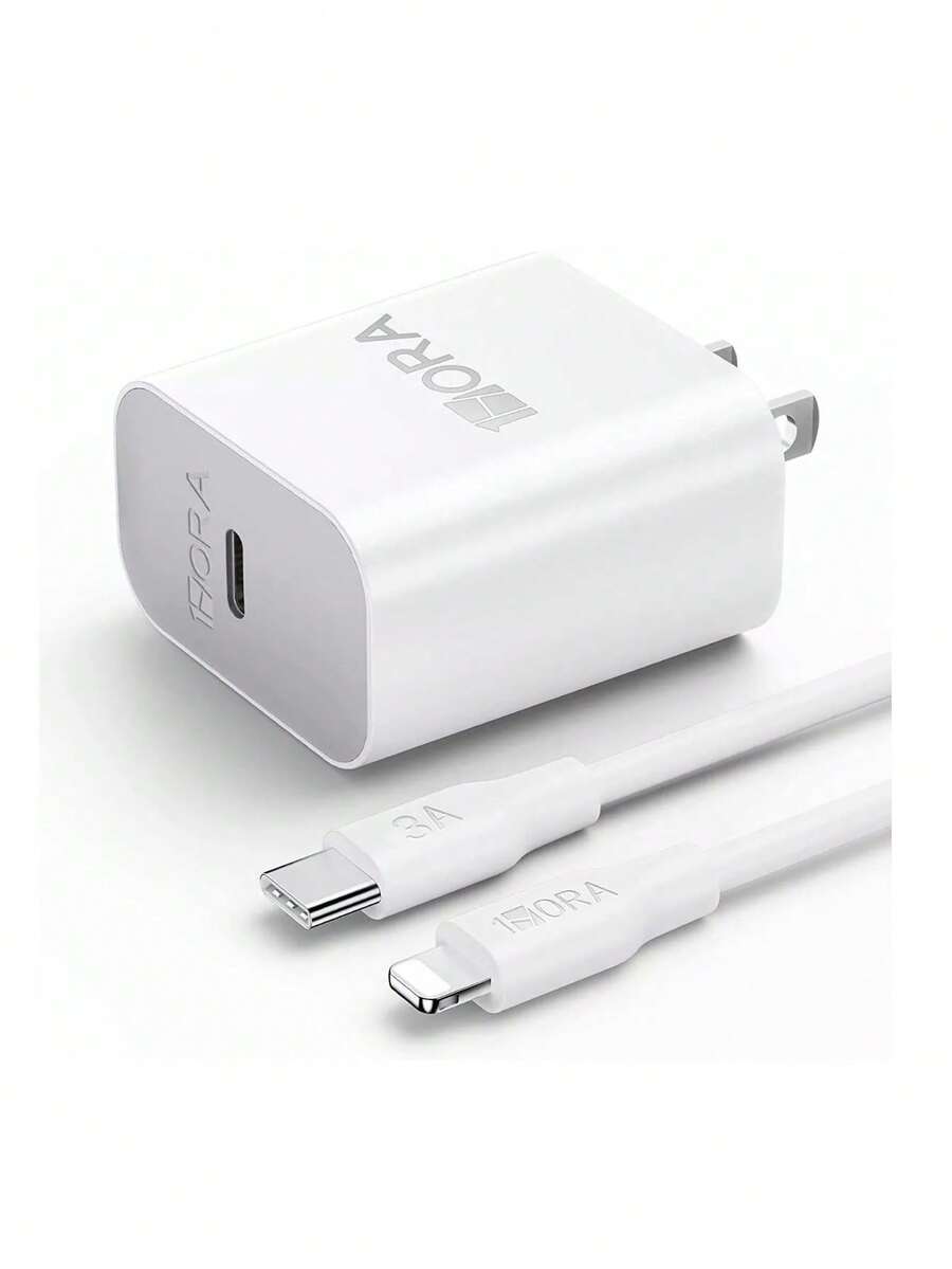 Cargador Tipo C 20w 3A Y Cable IP Compatible Con iPhone 14/13/13/12/ 11/X, etc - Blanco - Ver 1