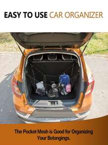 車後備箱行李網狀,3D存儲網,車存儲網,車懸掛收納包,房車野營,3口袋車存儲網 - 黑色 - 查看 3