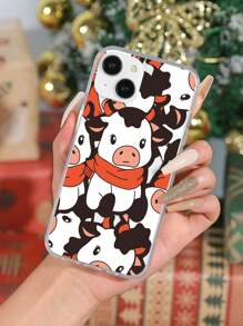 1pc Painted Christmas Cow Printed Phone Case Compatible With Iphone - Multicolor - View 1