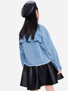 Annil Tween 女童服装牛仔夹克外套春秋款清新柔美趣味卡通兔子上衣 - 淺藍色 - 查看 3