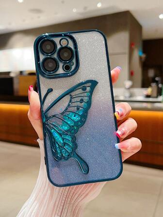 1 件高品质电镀渐变闪光串珠翼形设计防震手机壳带镜头膜，适用于 16 系列、17/17 Pro/17 Pro Max 防水防摔防刮