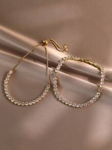 2 Pièces Bracelet Rond Zircone Réglable tennis Pour Femme Fille Port Quotidien