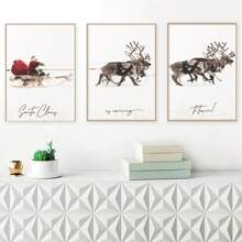 3 件/套聖誕麋鹿雪橇聖誕老人無框門牆壁藝術抽象帆布繪畫藝術海報印刷豪華風格簡約現代客廳臥室家居裝飾牆壁畫 - 40厘米*60厘米 - 查看 6