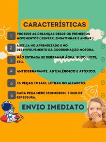 Tapete Atividades Eva Tatame Bebê Infantil Térmico Alfabeto 26 peças - Multicolorido - Visão 3