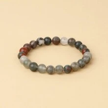 1pc Men's Beaded Bracelet 8mm Rhodonite Agate Healing Crystal Gem Bracelet Mala Yoga Meditation Jewelry Gifts For Women Men-Calm,Confidence,Protection,Success