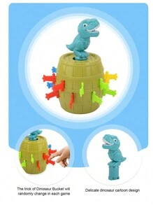 兒童恐龍桶帶劍套裝，惡作劇親子互動桌面遊戲，減壓玩具和海盜假裝玩具，適合 3 歲及以上男孩和女孩的派對禮物 - 均碼 - 查看 4