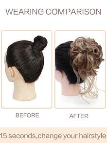 亂糟糟的麻花頭假髮,彎曲的上托髮型加長版彈性發帶,捲曲髮型鬆緊帶,供女性使用(混搭的啡色金色) - 彩色 - 查看 4