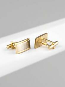 1 Paio Di Gemelli Quadrati In Rame Spazzolato Color Oro Lucido Per Uomo