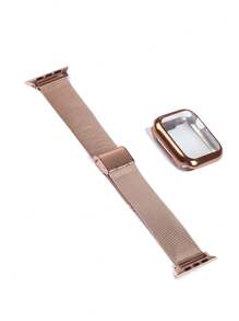 2 件兼容 表带和手表保护壳，时尚玫瑰金不锈钢网状表带 + 玫瑰金 TPU 保护壳，适用于 38 毫米 40 毫米 41 毫米 42 毫米 44 毫米 45 毫米 系列 10/9/8/7/6/5/4/3/2/1 和 SE，可调节、防水、透气、水晶钻、防摔、闪亮手表配件套装