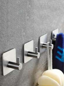 Silver Single L-Shaped Adhesive Towel Hook, Multi-Functional Wall Mount Hook For Family Coats, Bathrooms, And Towel Organization