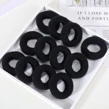 12 buah Ikat Rambut Kain Handuk Elastis Besar untuk Anak Perempuan - Ikat Rambut Rajutan Tebal, Cocok untuk Semua Jenis Rambut - Hitam - View 6
