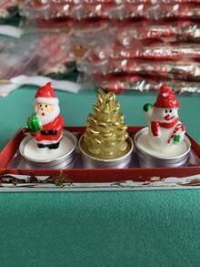 3 件聖誕主題工藝蠟燭套裝,帶聖誕老人、松果和雪人設計,非常適合裝飾、禮物、情人節、求婚和其他場合 - 彩色 - 查看 1