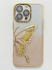 1pc High Quality Electroplated Gradient Glitter Beaded Wing Design Shockproof Phone Case With Lens Film, Compatible With IPhone 16 Series, 17/17 Pro/17 Pro Max Waterproof Anti-Fall Scratch Resistant - Champagne - View 2